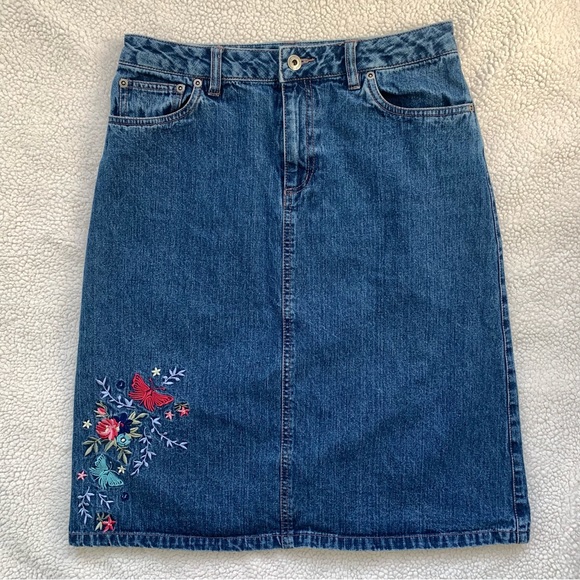 Embroidered Denim Midi Skirt - Picture 1 of 5